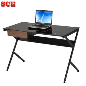 Modern Simple Design School Use Standing Laptop Desk with Quality Glass Surface Black <b>Drawer</b> 116x56x76.5cm Model PCD-179 GS - Product Image 1