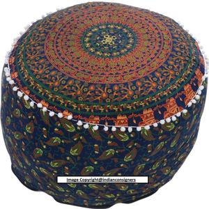 Pouf imprimé animal paon Mandala pouf couverture doux coton maison décorative Pouf fait à la main ethnique par les expéditeurs indiens - Product Image 3