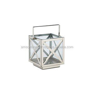 Lámpara con forma cuadrada de Metal y vidrio, FAROL DE lujuela, vela - Product Image 4