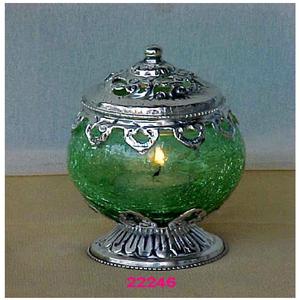 Bougeoir votif en laiton, photophore en verre vert argenté - Product Image 1
