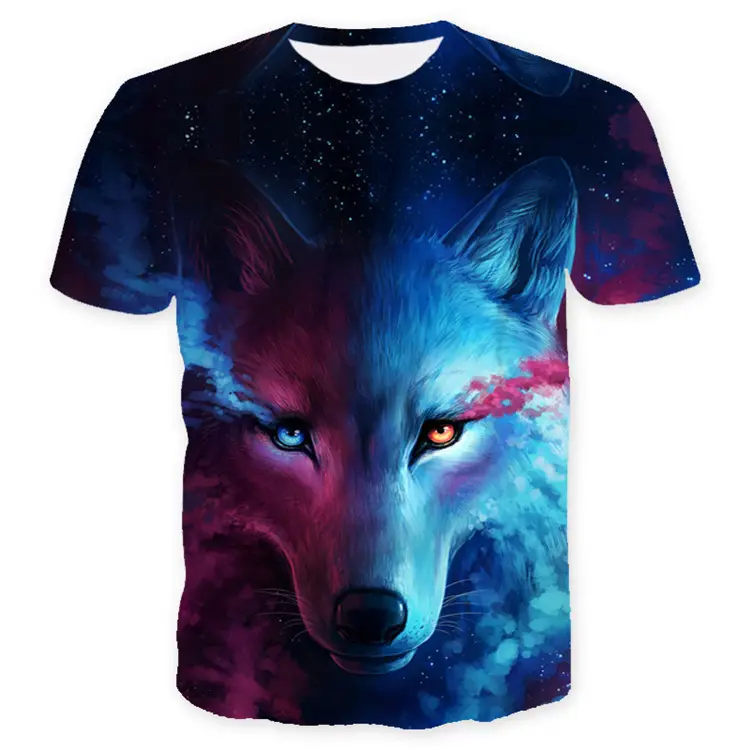 Commercio all'ingrosso 3d Animale Volpe Sublimazione Cinese T Shirt Unisex Stampato T-Shirt di Grandi Dimensioni del Commercio All'ingrosso 3d In Rilievo La Stampa T Shirt