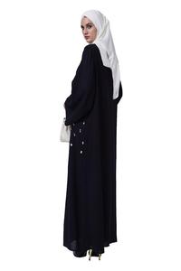Beautiful Designer <b>Black</b> Color Abaya with Silver Crystal Stones Handwork with Contrast Colored White <b>Scarf</b> - Product Image 2