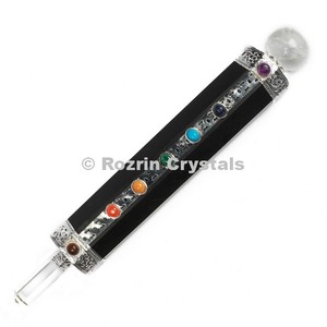 Baguettes de guérison Feng Shui en onyx noir sculptées et gravées pour la décoration de la maison - Product Image 1