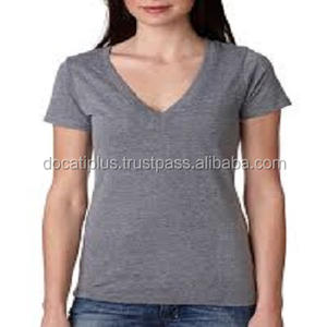 custom oem cotton spandex <b>ladies</b> deep <b>v</b> <b>neck</b> <b>t</b> <b>shirts</b> - Product Image 1