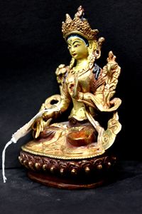 Art Handcrafted <b>Statue</b> Brass Engraving Rudra Gems <b>Gold</b> Tara Nepal & Collectible India Religious SCULPTURE Buddhism Art Figurine - Product Image 2