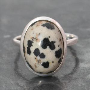 Anillo de Jaspe Dálmata, Ovalado, Redondo, Pera, Cuadrado, Rectangular, Piedra Preciosa Natural, Cabujón, Plata de Ley 925 - Product Image 6