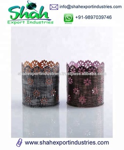 Bougeoir votif en fer en forme de seau décoré pour la maison bougeoir design floral bougeoirs votifs multicolores - Product Image 3