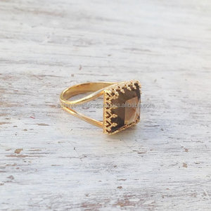 Hydro Smokey Topaz 925 <b>Sterling</b> <b>Silver</b> Gemstone <b>Ring</b> Handmade Wedding/Engagement Jewelry Gold Plating Trendy <b>Stacking</b> Design - Product Image 1