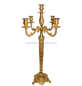 Luxury <b>Gold</b> Plated Vintage Embossed Aluminum <b>Candelabra</b> for Home and Wedding Decoration Centerpieces <b>Candelabra</b> - Product Image 1