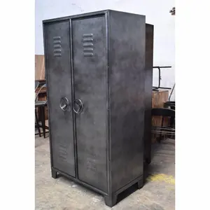 Cum Lemari Furnitur Industri Antique Finish Kabinet Penyimpanan Indian Pintu Ganda Hitam Kamar Tidur Furniture Lemari Modern