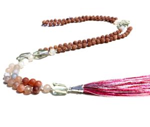 Collier Mala de Yoga Unisexe en Pierre de Lune Rudraksha 108 Perles Style Bouddhiste Classique Certifié par un tiers Cadeau de Mariage - Product Image 6