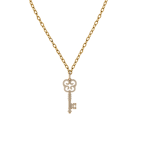 Pendentif clé en diamant pavé or jaune 14K, bijoux unisexe, nouveau Design - Product Image 2