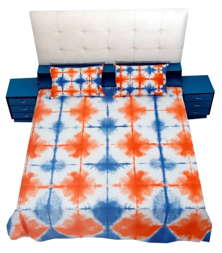 100% cotton natural tie dye bedding set with two pillow covers queen size handmade indianshibori bedding cover set