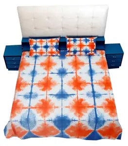 Set Tempat Tidur 100% Katun Pewarna Dasi Alami dengan Dua Sarung Bantal Buatan Tangan Ukuran Queen Set Sarung Tempat Tidur India Shibori