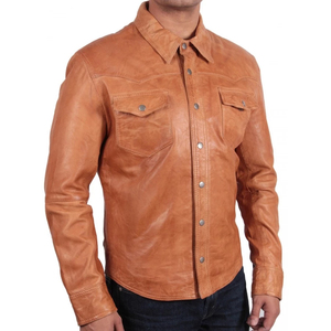 Camisas de cuero para hombre, camisas masculinas de manga larga, de cuero genuino - Product Image 3