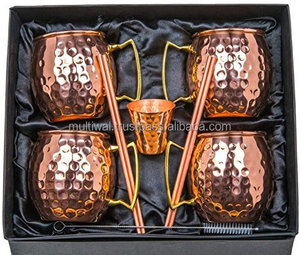 Lot de 4 tasses en cuivre Moscow Mule avec pailles et verre à liqueur pour la maison Bar à utiliser cadeau à quelqu'un - Product Image 2