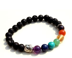 สร้อยข้อมือลูกปัดลาวาธรรมชาติ7หินจักระยืดได้ - Product Image 3