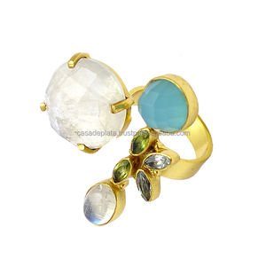 Multi Gemstone Bague en argent sterling 925 faite à la main avec lunette plaquée or et griffe Bague classique à la mode pour femmes filles - Product Image 1