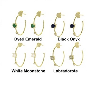 Semi Precious Gemstone <b>Hoop</b> Earrings - Product Image 2