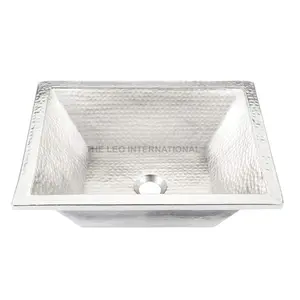 铜材方形卫生方形金属水槽浴室银色盆洗手液18X18X7英寸最新型号批发