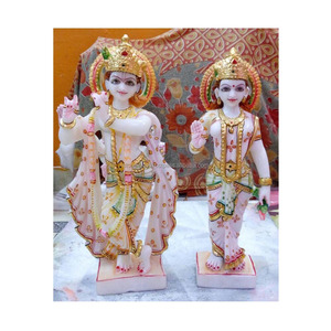 Shree-estatua decorativa de mármol blanco, estatua de pie de Radha Krishna Ji, buen trabajo dorado, culto religioso artístico pulido - Product Image 1
