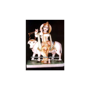 Indian Marble God Krishna Statue With Cow - Product Image 1