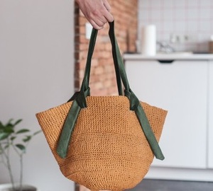Bolso de rafia de punto vintage con cierre de cremallera, correas de forro de algodón, accesorio de mango elegante - Product Image 1