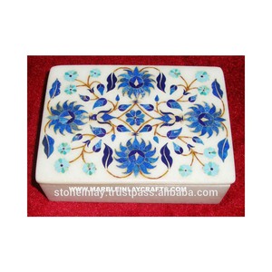 Boîtes de rangement pour bijoux en marbre blanc de qualité supérieure avec perle bleue, magnifiquement conçues pour la décoration de la maison et les cadeaux - Product Image 1