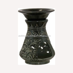 Brûleur d'arômes en pierre ollaire naturelle de conception indienne avec prise pour bougie chauffe-plat pour la décoration intérieure - Product Image 1