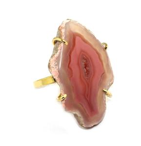 Natural Orange Prong Setting Agate Slice <b>Ring</b> 24k Gold Plated Adjustable <b>Ring</b> for Women Girls - Product Image 1