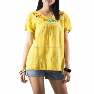 NAPAT hecho a mano mujer verano Boho bohemio gitano manga corta cuello redondo Tops blusas - Product Image 4