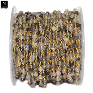 Cuentas de piedras preciosas de rutilo negro Chapado en plata, collar de cadena de Rosario, joyería, rollo a granel, fabricación de joyas, accesorio, declaración DIY - Product Image 2