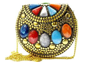 Bolso de mano con cadena de metal y cierre de tuerca para mujer, Cartera de noche, de fiesta - Product Image 2