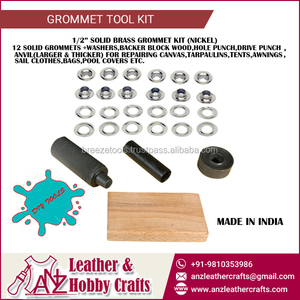 Solid Brass Grommet <b>Tool</b> Kit | Eyelet Setting Kit with Washers Punch Anvil and <b>Wooden</b> Block for Canvas Leather Repair Projects - Product Image 2