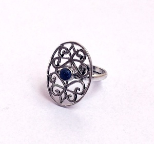 <b>Adjustable</b> Classic Religious Style <b>Silver</b> <b>Ring</b> Lightweight Bezel Setting Lapis Gemstone Alloy Brass Anniversary Gift - Product Image 3
