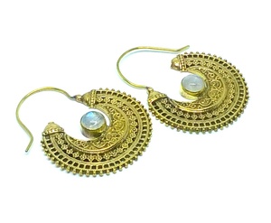 Gold Color Bohemian Style Unique Design Women's Moonstone <b>Hoop</b> Earrings - Product Image 4