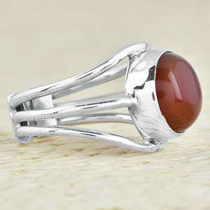 Orange Carnelian Round Shape 925 Sterling Silver Spiral <b>Ring</b> Jewelry Stylish Fashionable Silver Plated for Wedding, Party, Gift. - Product Image 3