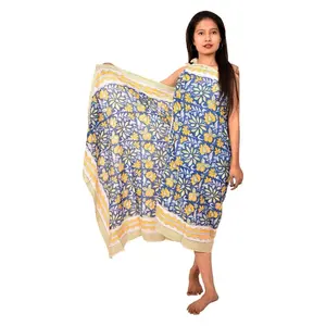 印度优质手工印花围巾柔软棉纱纱笼女沙滩穿比基尼罩裙批发