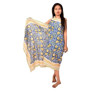 Sarong de algodón suave para mujer, bufanda con estampado Floral de bloque de mano de alta calidad india, ropa de playa, cubierta de Bikini, venta al por mayor - Product Image 1