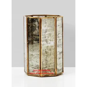 Portacandele a colonna in vetro di mercurio ottagonale dorato con supporto in vetro rifinito oro in metallo supporto portacandele fatto a mano