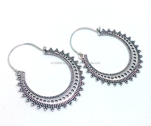 Pendiente de plata de mandala para mujer, pendiente indio, pendiente de aro de latón - Product Image 3