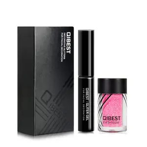 Qibest hot koop make-up cosmetische glitter oogschaduw poeder & lijm set