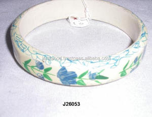 Brazaletes de madera pintados a mano hechos a mano con diseños florales azules y verdes, el mejor regalo para mujeres y niñas, artesanías indias, decoración del hogar - Product Image 3