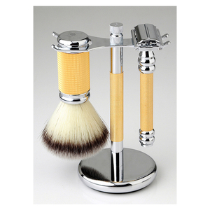 Brocha de afeitar de pelo de tejón de alta calidad y soporte de maquinilla de afeitar cromada, pelo sintético y mango de Metal, precio al por mayor - Product Image 1