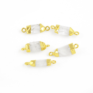 ชิ้นดิบ Selenite เจาะคู่ทองจี้เคลือบด้วยไฟฟ้าหรือตัวเชื่อมต่อ - Product Image 1