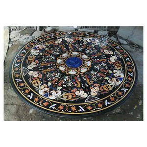 Pack de Table à manger rond et noir, incrustation de marbre, incroyable, de styliste - Product Image 1