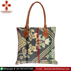 Bolso de mano estampado algodón cosido Kantha vintage diseño único - Product Image 1