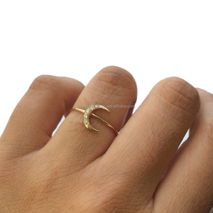 Unique Crescent Moon SI Clarity G-H Color Diamond <b>Ring</b> Solid 14K Yellow Gold Jewelry for Sale - Product Image 1