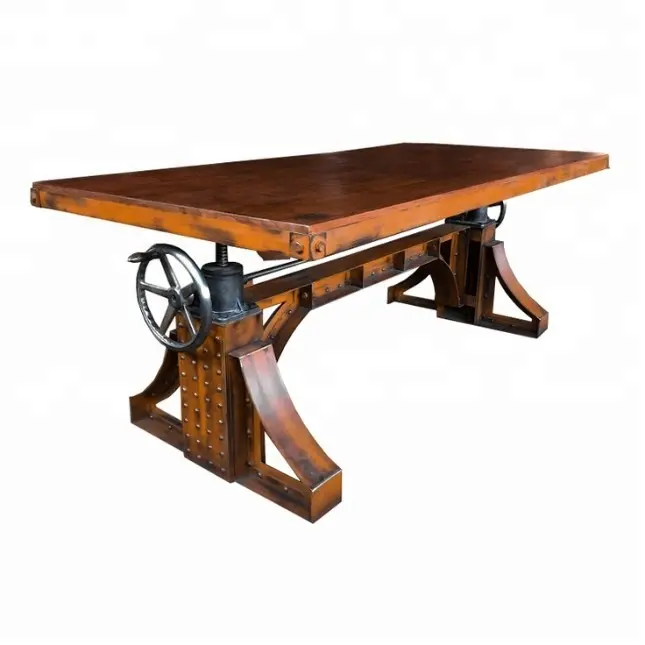 IndustriaLux Bronx โต๊ะอาหาร Acacia ไม้สดขอบด้านบน/อุตสาหกรรม Vintage Acacia ไม้สดขอบโต๊ะ