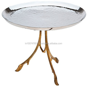 Plateau à pied en feuille de style européen en acier inoxydable écologique avec ornements en feuille d'or - Product Image 1